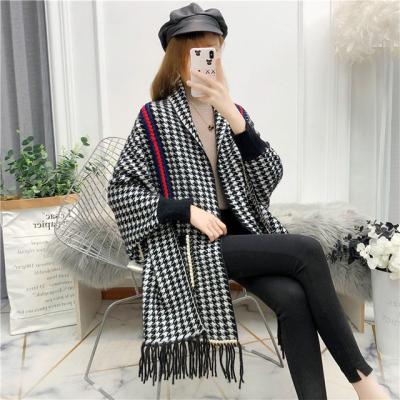 China Famous Brand Designer Plaid Pashmina Shawl Thickened Warm Cloak Cape Shawl With Sleeves Winter Shawl for sale