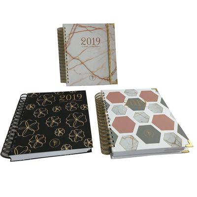 China Custom Weekly Daily Planner Notebook Printing Gold Spiral 2021-2022 A4 A5 Free Sample Hardcover Book for sale