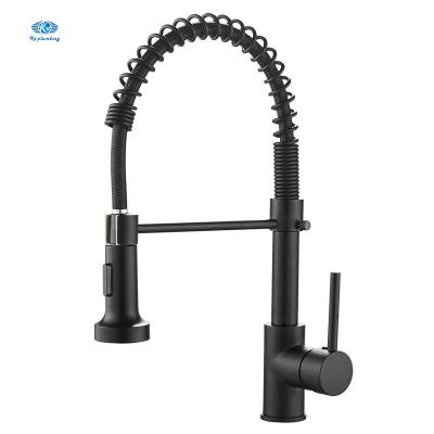 China Pull Out Spray Commercial Solid Brass Single Handle Single Lever Pull Down Sprayer Spring Kitchen Mixer Sink Faucet for sale