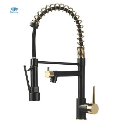 China Matte Black Gold Faucet Kitchen Commercial Watermark Single Handle Pull Out Single Hole Pull Down Kitchen Sink Faucet With Sprayer for sale