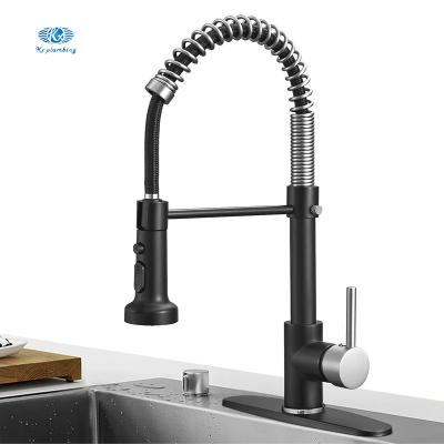 China Pull Out 3 Spray Function Single Handle Brass Laundry Faucet Arc Brushed Nickel Spring Kitchen Faucet High With Pull Down Sprayer for sale