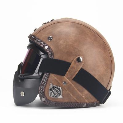 China Vintage 3/4 Motocross Helmet Retro Cruiser Scooter Casco Moto Helmet W Retro Headgear SUBO Detachable Motorcycle Shockproof Helmet for sale