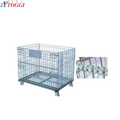 China Collapsible Warehouse Large Capacity Storage Collapse Sides Galvanized Steel Wire Mesh Cage Pallet for sale