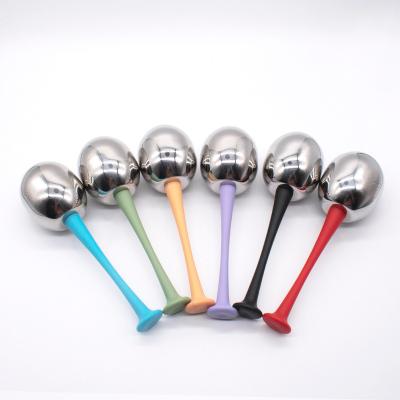 China 2022 Hand Held Stainless Steel Ice Gel Facial Tools Cooling Latex Face Roller Stainless Steel Globes Face Ice Massager for sale