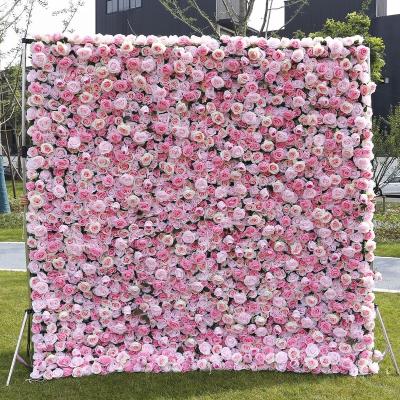 China Cloth back + high simulation flower silk rose mounted decor artificial flowers wall backdrop wedding decoration for sale