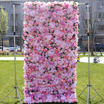 China Fabric back + high simulation flower custom roll up custom rose from fabric wholesale price artificial silk flower wall panel 3d for sale