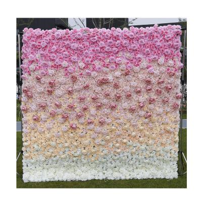 China Fabric Back + Artificial Fake Rose Flower Wall Fabric Simulation Wedding Flower Decoration Silk Gradient Wholesale High Backdrop Full for sale