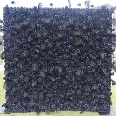 China Cloth back + good quality artificial black high simulation flower roll up fake artificial feather flowers wall background for sale