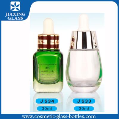 China Green Glass Cosmetic Serum 30ml Glass Bottle With Dropper Cap Silkscreen Printing for sale