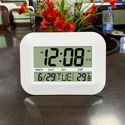 China Temperature Radio Calendar Alarm Clock Digital LCD Large Screen Desktop Hanging Wall Clock for Home Office for sale