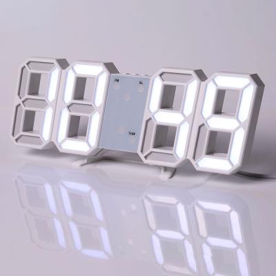 China Wireless Electronic 3D Night Digital Watch Artistic Led Luminous Light Wall Clocks Calendars Show Battery Remote Control Alarm Clock for sale