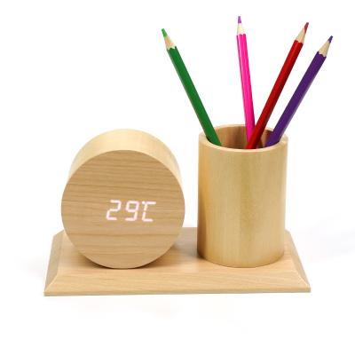 China Wholesale Antique Style Promotion Desk Round Shape Pen Holder Office Electronic Table Alarm Clock For Girl for sale