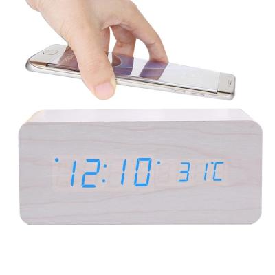 China Home Office Calendars LED Display MDF+PVC QI Able Digital Alarm Calendar Dementia Day Wireless Charging Digital Table Clocks Small for sale