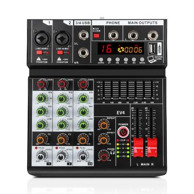 China USB Interface 4 Channel Mini Audio Mixer Console For Home Karaoke Computer Recording With 16 DSP Effects EV4 for sale