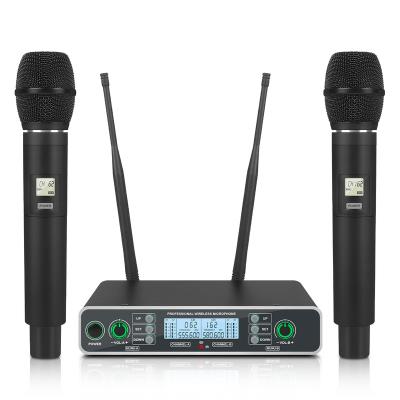 China Auto Scan UHF Dual Wireless Mics Dynamic Handheld Microphone, Auto Scan, 328ft for Church Weddings for sale