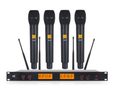 China Handheld Microphone High Quality Wireless Microphone System UHF Microphone 4 Channel Dynamic Professional 4 Handheld Karaoke Stage Mic for sale