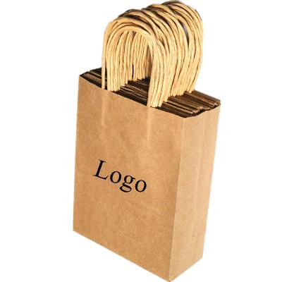 China Biodegradable Custom Printed Your Own Logo Gift Craft White Brown Kraft Paper Cardboard Packaging Shopping Paper Bag With Handles for sale