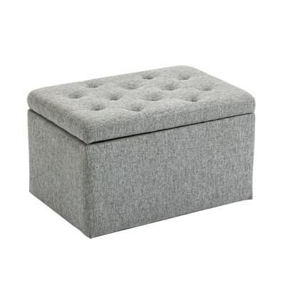 China Luxury Gray Square Stool Fabric Folding Footrest Chair Furniture Box Stools Storage Ottoman With Storage For Living Room for sale