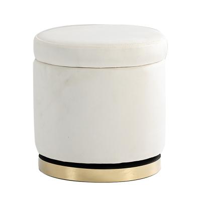 China Pure White Color Step Stool Round Storage Ottoman With Gold Metal Base For Living Room for sale