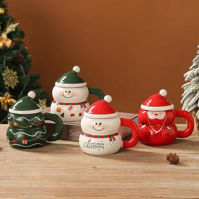 China Sustainable Ceramic Cute Snowman Santa Coffee Christmas Cup in Gift Box for Festivals for sale