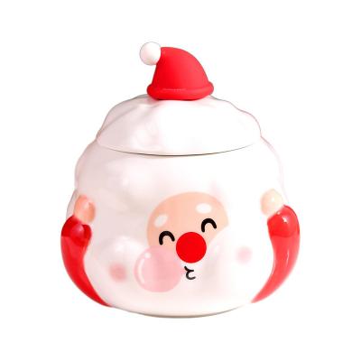 China American Style Christmas Santa Snowman Ceramic Coffee Mug with Lid and Spoon Gift Set for sale