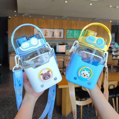 China Sustainable 980ml Cartoon Children's Square Straw Cup with Handle and Shoulder Strap for sale