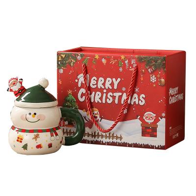 China Festive Snowman Santa Coffee Cup HANDGRIP Ceramic Mike Mug with Festivals Gift Box for sale