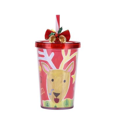 China The Most Popular Christmas Bell Double-layer Plastic BAP FREE Straw Drinking Water Cup for sale