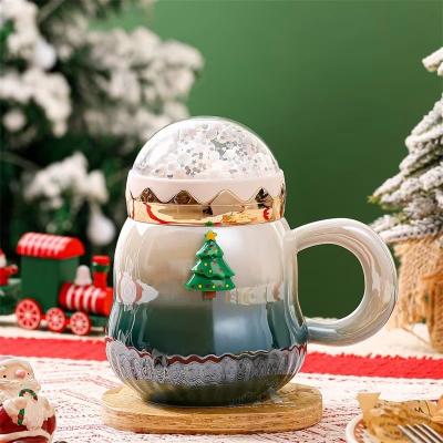 China Christmas Santa Claus Ceramic Mug with Handle Creative Cartoon Design 2 Colors Great for sale