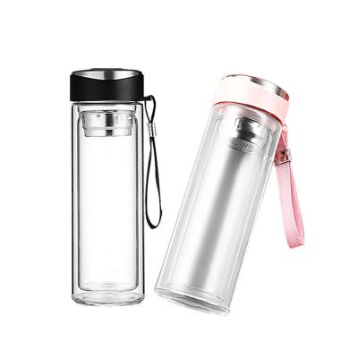 China 320ml High Boron Silicone Glass Double Wall Coffee Cup with Tea Infuser and PP Lid for sale