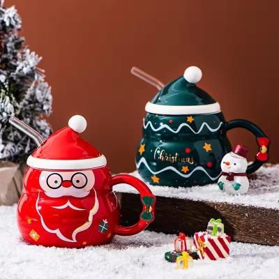 China MUGS Creative Cartoon Christmas Tree Mug With Lid Ceramic Water Cup For Home Gifts for sale