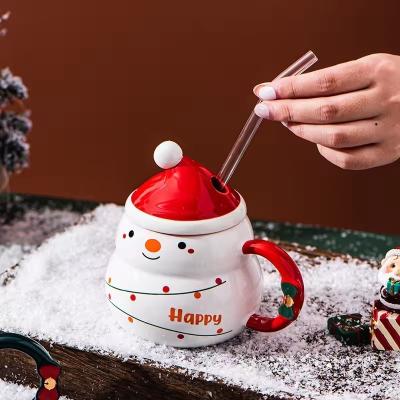 China Ceramic Christmas Cup With Lid Spoon 1 Piece Mug Cartoon Santa Claus Gift Student Gift Box Cup Set for sale