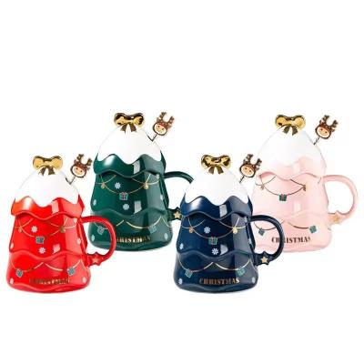 Chine Set de tasse de café en céramique de 400 ml avec couvercle et cuillère pour cadeau de Noël à vendre