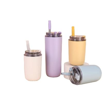 China 280ML 500ML Stainless Steel Vacuum Coffee Tumbler with Metal Straw Sustainable Travel Mug for sale