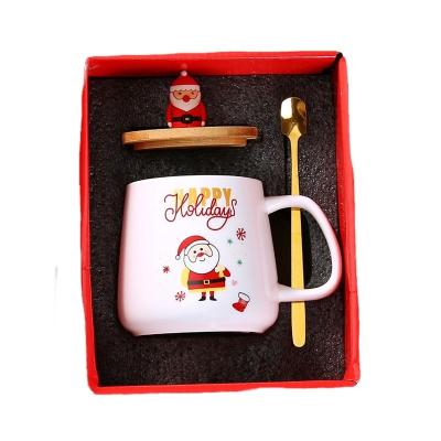 China 400ml Christmas Coffee Cups Luxury Ceramic Santa Mug Porcelain Christmas Mug with Lid Gift for sale