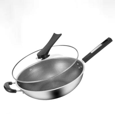 China 32cm 34cm Non-stick Wok Pot With Glass Lid Made of Antibacterial 304 Stainless Steel for sale