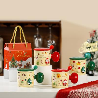 China Custom Sublimation 3D Christmas Mug with Lid and Spoon High Beauty Ceramic Cup 380 ml Capacity for sale