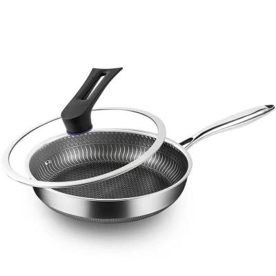 China Skillets híbridos de aço inoxidável de camada tripla com design de favo de mel revestido de hexadecimal não pegajoso à venda