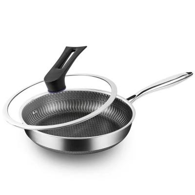 China Edelstahl-Honeyblock-Nonstick-Wok-Freitpfanne mit Glasdeckel für den Allzweckkofen zu verkaufen