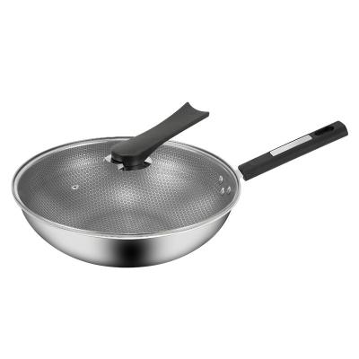 China Thickened Triple Bottom Stainless Steel 304 Nonstick Coating Honeycomb Wok for Market for sale