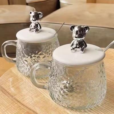 中国 手柄カバーと蓋付きの朝食カップ 透明ガラスコーヒーカップ 12.5*13*8cm 販売のため