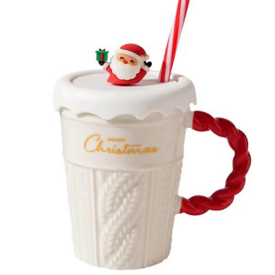 China Business Gifts Christmas Ceramic Coffee Mug Tea Cups Portable Christmas Mugs 400ml for sale