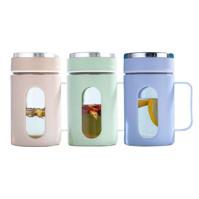 China Custom Logo Glass Water Bottles With Handle for Office Leak-proof Hot Water Cup Promotion for sale