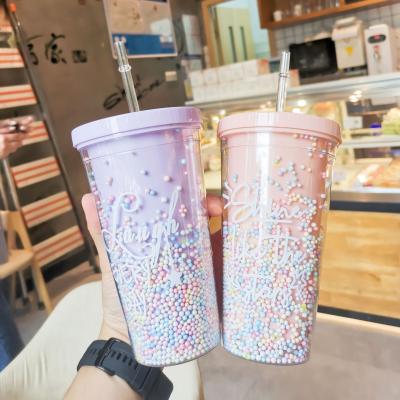 China Minimalist Design Style Double Wall Juice Tumbler With Straw for Girls' Convenience for sale