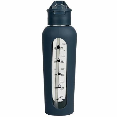 China Outdoor Activity Glass Water Bottle With Wide Mouth and Protective Sleeve for Camping for sale