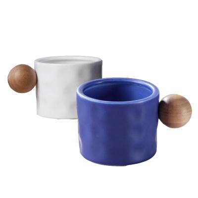 China 330ML Ceramic Coffee Mug with Wooden Ball Handle Your Perfect Office Companion for sale