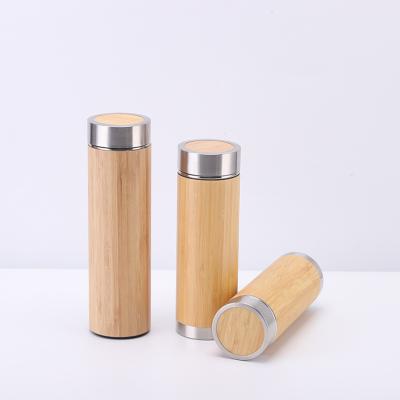 China Coffee Tea Water Bamboo Stainless Steel Insulated Hot Water Bottle 350ml 450ml 500ml for sale