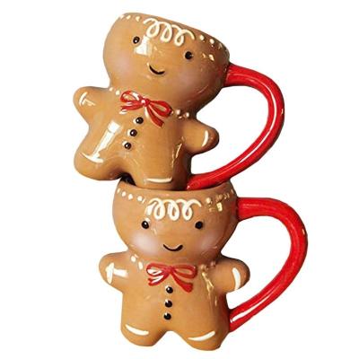 China 300Ml Cartoon Cute Christmas 3D Gingerbread Man Ceramic Christmas Mug Sustainable and Fun for sale