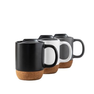 China 450ML Logotipo personalizado Matte Negro Blanco Base de Corcho Cerámica Taza de viaje de café con tapa de PP en venta