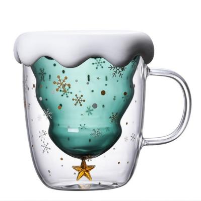 China High Temperature Resistance 200ml Christmas Wishing Double Glass Mug for Xmas Gift for sale